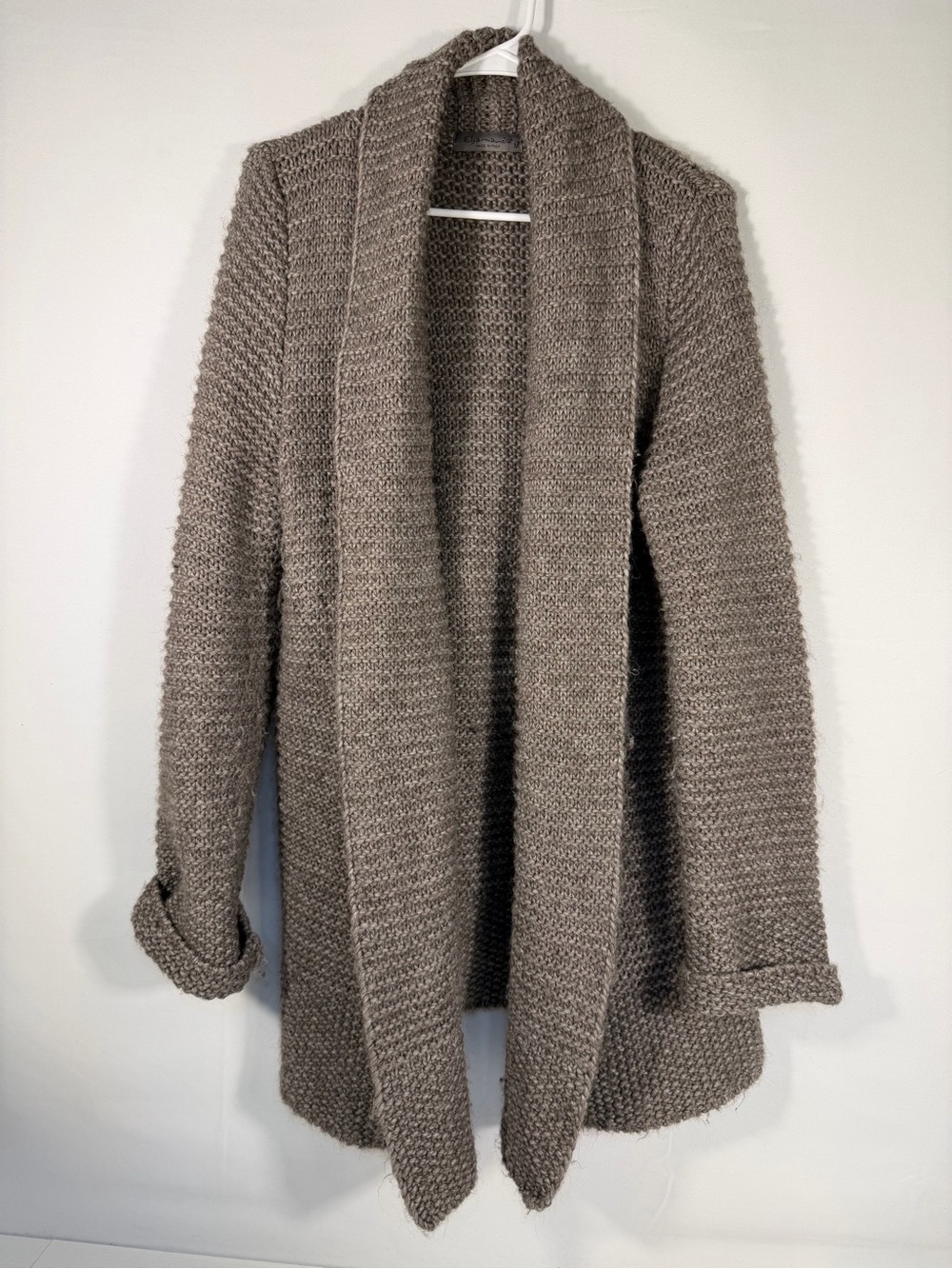 Elsamanda Made in Italy Alpaca Wool Chunky Open Cardigan Taupe Medium